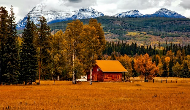 Mountains and a cabin in Colorado.