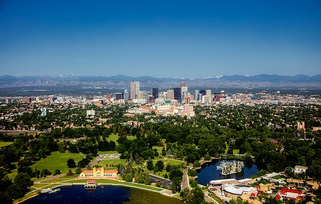An aerial photo of downtown Denver, Colorado