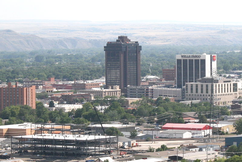 An aerial shot of a downtown area in Billings, Montana, the largest city in the state.