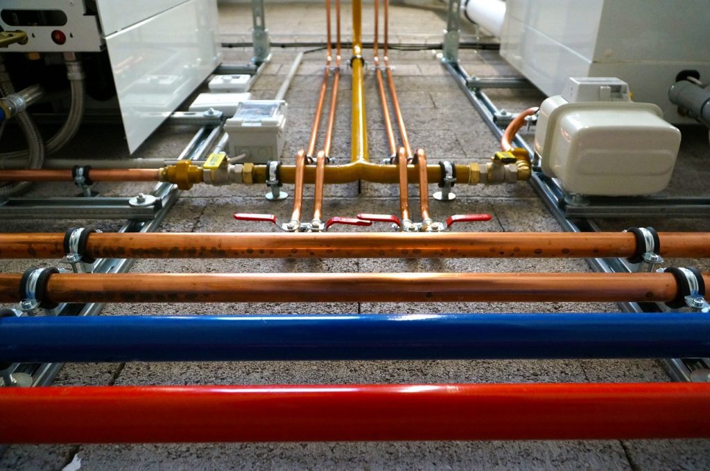 A series of plumbing pipes.