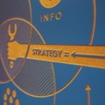 An engraved graphic that depicts the words “strategy” and “info.”