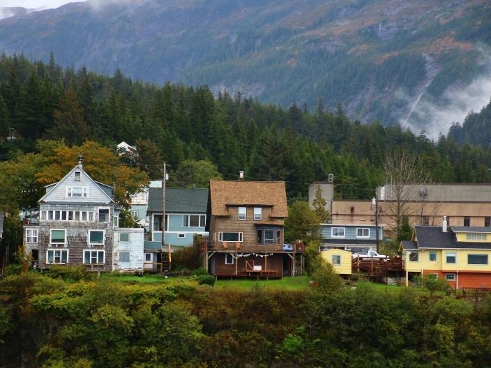Houses in Ketchikan, Alaska with forest in background