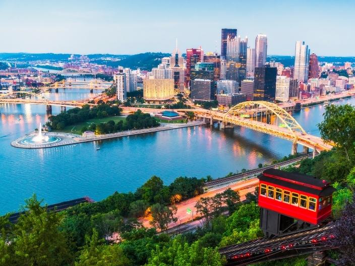 Aerial view of downtown Pittsburgh, Pennsylvania 