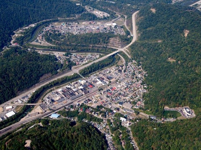 Aerial view of highways in West Virginia