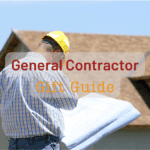 General contractor gift guide man looking at blueprints in front of house