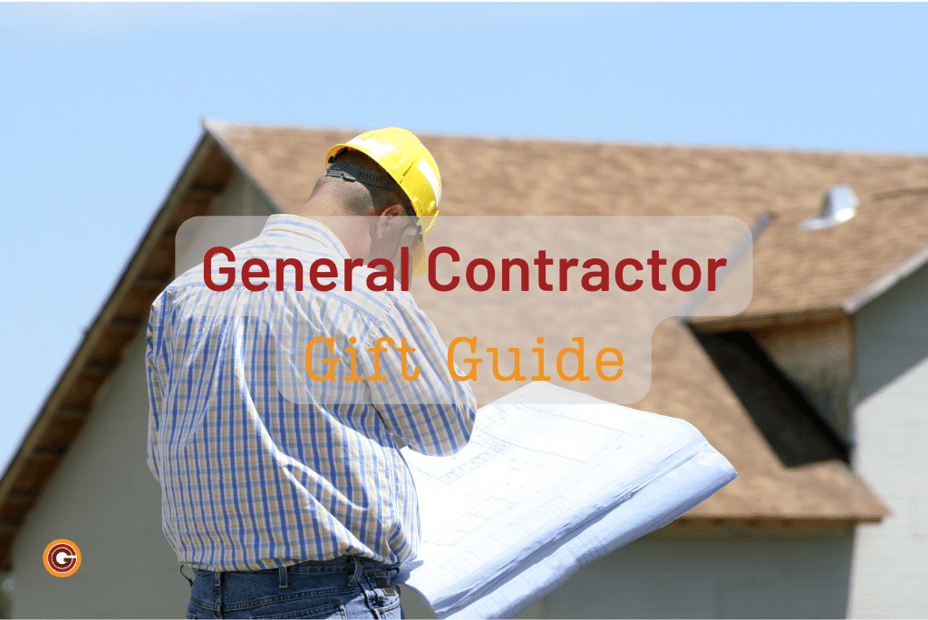 General contractor gift guide man looking at blueprints in front of house