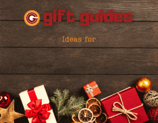 Gift Guide graphic with presents on wood table
